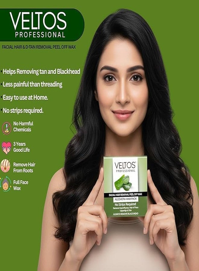Veltos Aloe Vera Facial Peel Off Katori Wax 80g - Professional Stripless Facial Hair Removal Wax for Women & Men | Aloe Vera Peel Off Wax for Upper Lip, Chin & Face | - Image 2