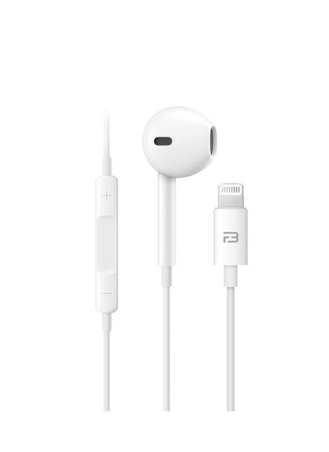 Wired Mono Earphone With Lightning Connector, In-Line Button Controls, Compatible for iPhone/iPad/iPod, White
