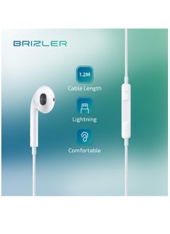 BRIZLER Wired Mono Earphone With Lightning Connector, In-Line Button Controls, Compatible for iPhone/iPad/iPod, White  - Image 4