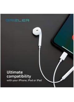 BRIZLER Wired Mono Earphone With Lightning Connector, In-Line Button Controls, Compatible for iPhone/iPad/iPod, White  - Image 2