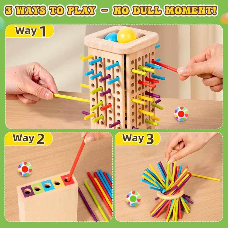 Britik Montessori Wooden Board Games for Kids 3-8 Years: 40 Colorful Wooden Sticks 12-Sided Dice Game Math Educational Toys, Fine Motor Skills Toys for 5 Year Old, Family Games for Kids and Adults - Image 3
