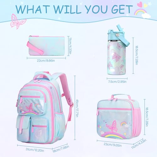 ACESAK Kids School Backpack for Girls, Rainbow Bookbag Backpack with 14OZ Kids Water Bottle, Lunch Bag Set for Girls Kid Teens Middle School Student, Girl Backpacks for Schools (4pcs Water Bottle) - Image 2