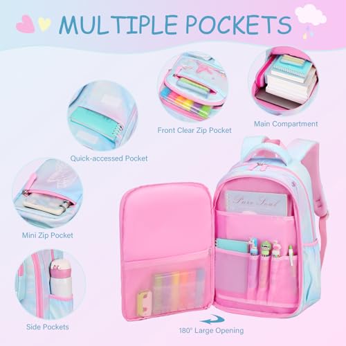 ACESAK Kids School Backpack for Girls, Rainbow Bookbag Backpack with 14OZ Kids Water Bottle, Lunch Bag Set for Girls Kid Teens Middle School Student, Girl Backpacks for Schools (4pcs Water Bottle) - Image 3
