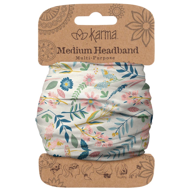 Karma Al Fresco Floral Headband for Women - Medium - Fabric Headband and Stretchy Hair Scarf - Light Tan/Blue - Image 1