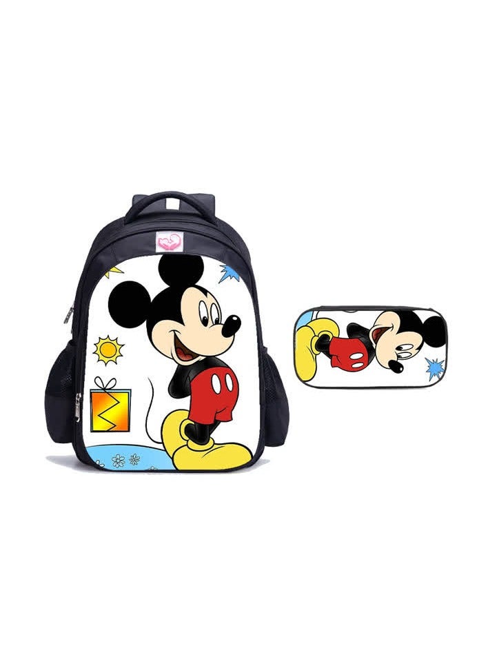 New two-piece set Mickey 3D digital color printing casual primary school student schoolbag + pen bag,Mickey-8-Medium + pencil case - Image 1