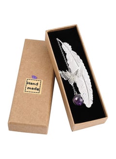 Metal Feather Bookmark with Butterfly and Glass Beads Eternal Elegant Dry Flower Pendant Gift for Adults Children and Students Friends Mother's Day Birthday Silver