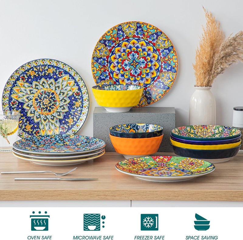 vancasso Dinner Plates Set of 6105 Inch Ceramic Plates Microwave Oven and Dishwasher Safe Colorful Bohemian Style Dishes for Kitchen - Image 4
