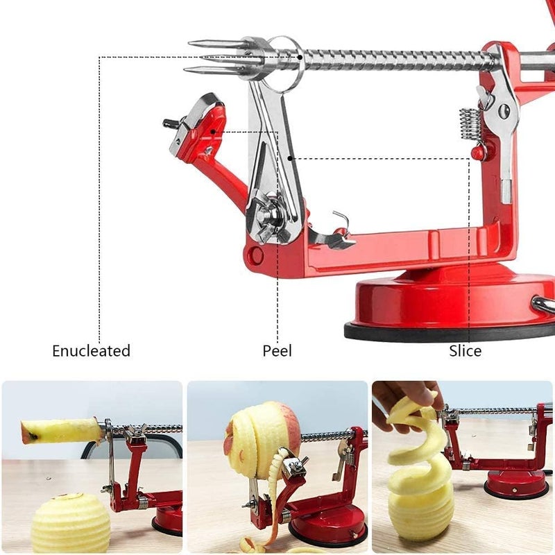 ACOTUM Apple Peeler, Slicer Corer Potato Peelers 3 In 1, Stainless Steel Heavy Duty Suction Cup Base And 7 Extra Blades (Red) - Image 4