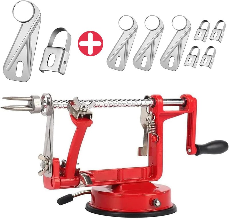 ACOTUM Apple Peeler, Slicer Corer Potato Peelers 3 In 1, Stainless Steel Heavy Duty Suction Cup Base And 7 Extra Blades (Red) - Image 1