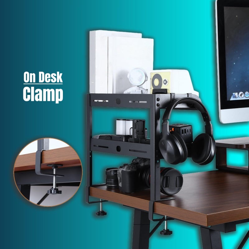 Yuxh Clamp On Desk Shelf 2 Tier Cilp Under Table Organizer, Black-S, 15 inch - Image 5