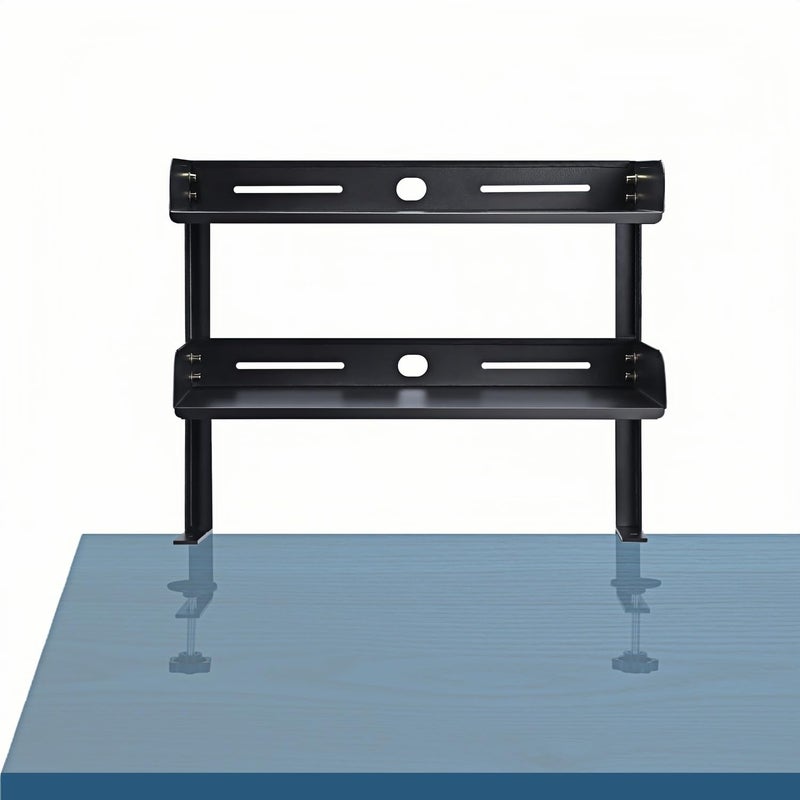 Yuxh Clamp On Desk Shelf 2 Tier Cilp Under Table Organizer, Black-S, 15 inch - Image 1