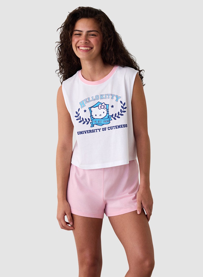 Penti Printed Cotton Pyjama Set With Suspender Shorts - Image 1