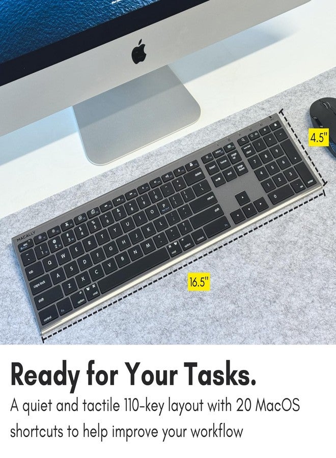 Macally Wireless Bluetooth Keyboard for Mac - Compatible Apple Keyboard or MacBook Pro/Air, iMac - Multi-Device, Up to 3 Devices with 110 Keys, 20 Shortcuts, Numeric Keypad, and Rechargeable - Image 5