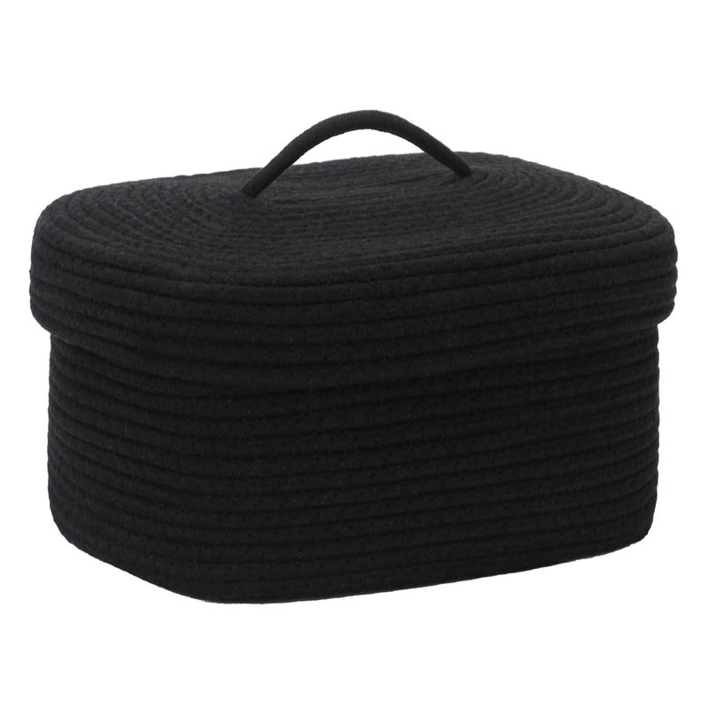 Sea Team Oval Cotton Rope Storage Basket with Lid, Lidded Woven Storage Bin, Nursery Storage Container, Diaper Caddy, Baby Shower Basket, Box, Organizer, 15 x 11 x 6.5 Inches (Medium, Black) - Image 1