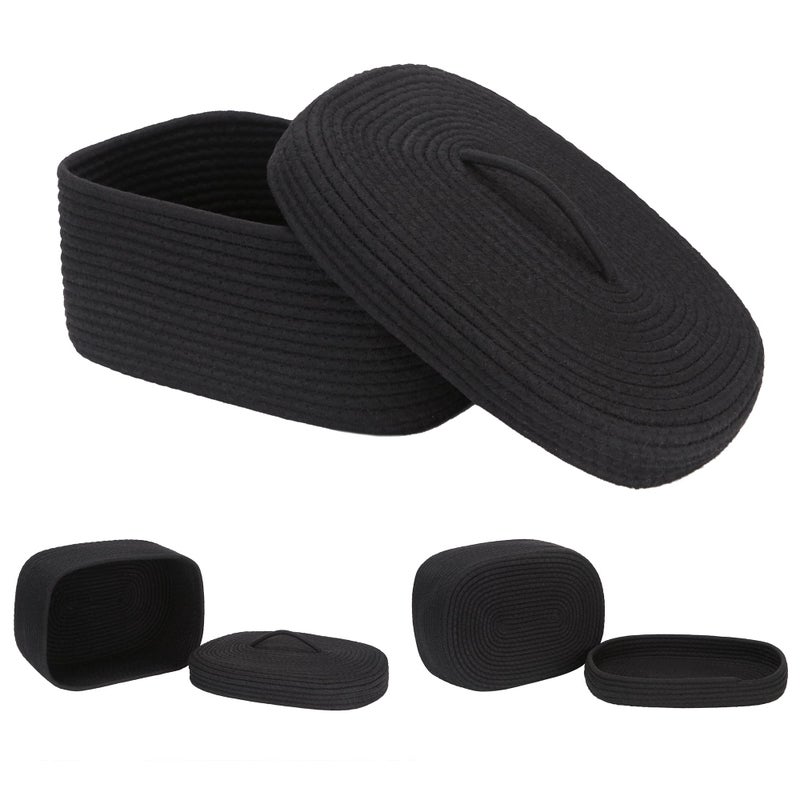 Sea Team Oval Cotton Rope Storage Basket with Lid, Lidded Woven Storage Bin, Nursery Storage Container, Diaper Caddy, Baby Shower Basket, Box, Organizer, 15 x 11 x 6.5 Inches (Medium, Black) - Image 5