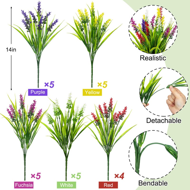 Bassion 24 Bundles Artificial Flowers for Outdoors, Fake Lavender Flowers with Monkey Grass UV Resistant Plastic Faux Plants for Outside Hanging Planter Window Box Garden Patio Front Porch Home Decor - Image 2