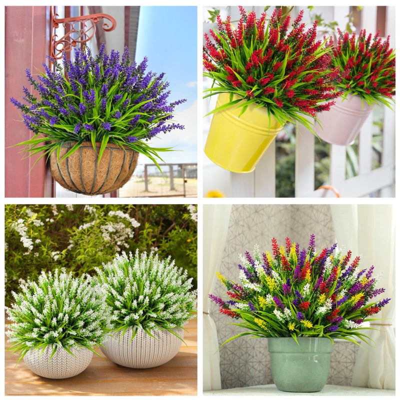 Bassion 24 Bundles Artificial Flowers for Outdoors, Fake Lavender Flowers with Monkey Grass UV Resistant Plastic Faux Plants for Outside Hanging Planter Window Box Garden Patio Front Porch Home Decor - Image 3