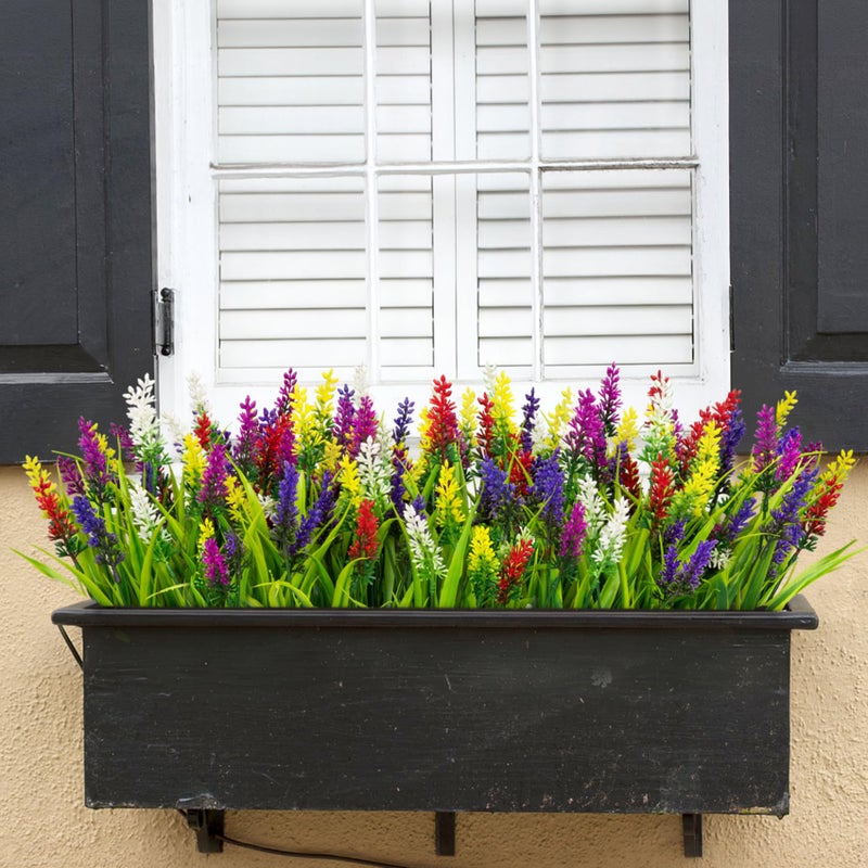 Bassion 24 Bundles Artificial Flowers for Outdoors, Fake Lavender Flowers with Monkey Grass UV Resistant Plastic Faux Plants for Outside Hanging Planter Window Box Garden Patio Front Porch Home Decor - Image 4