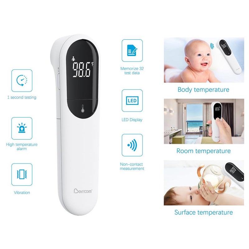 Berrcom No-Touch Forehead Thermometer for Adults, Kids, and Babies, Digital Infrared Medical Thermometers with Fever Alarm, LED Display, Dual Probe Technology - Image 3