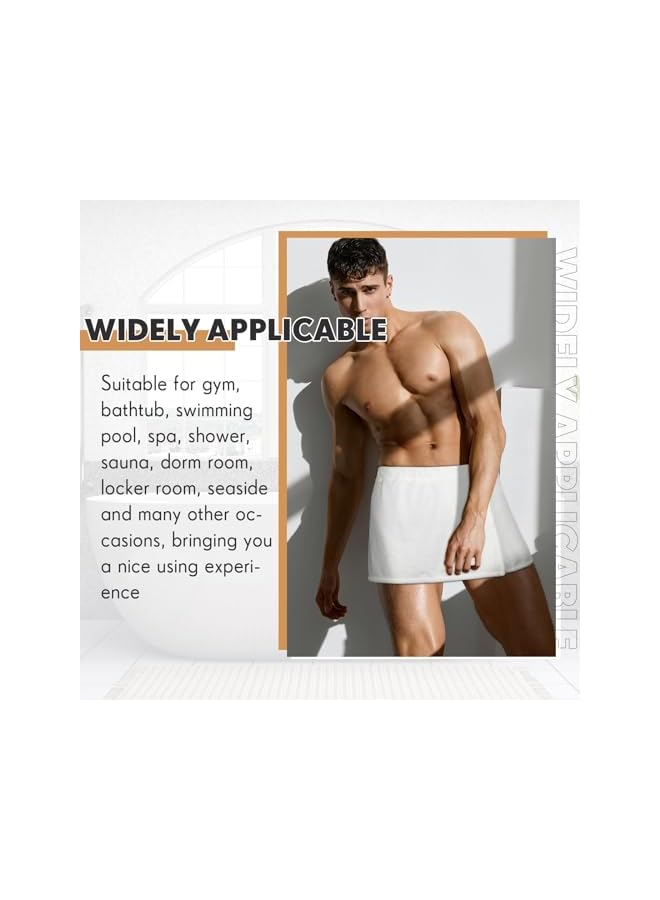 The Bros Mens Wearable Bath Towel Wrap Short Pants for Men 11.81'' With Closure - After Shower, Bathroom, Spa, Gym (White, Coral Fleece) 4 Pcs - Image 4