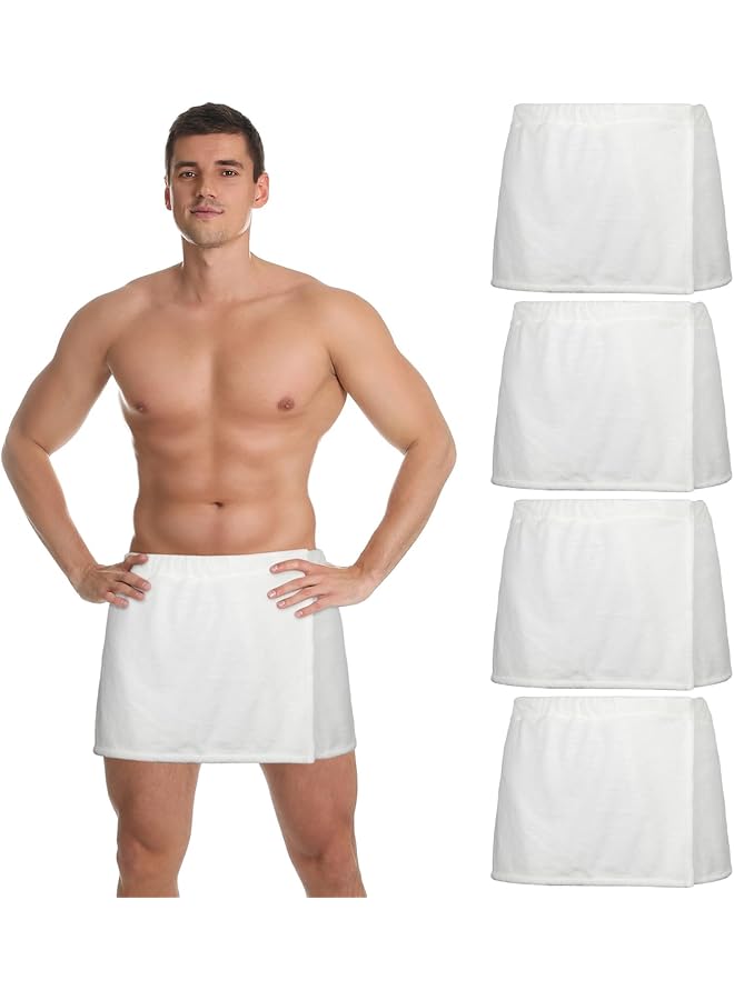 The Bros Mens Wearable Bath Towel Wrap Short Pants for Men 11.81'' With Closure - After Shower, Bathroom, Spa, Gym (White, Coral Fleece) 4 Pcs - Image 1