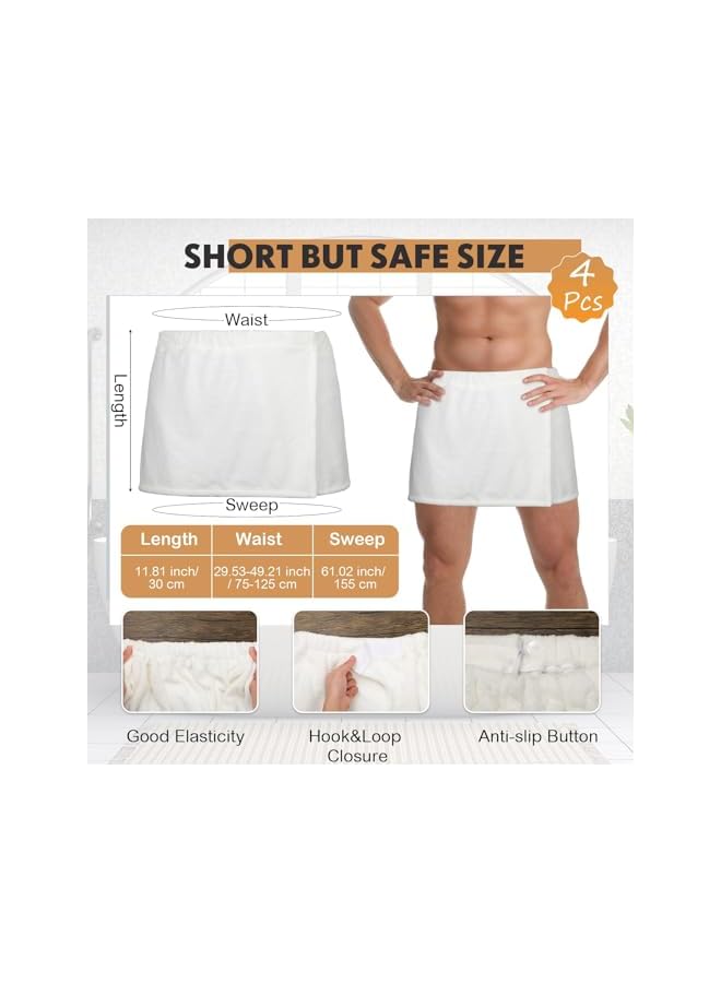 The Bros Mens Wearable Bath Towel Wrap Short Pants for Men 11.81'' With Closure - After Shower, Bathroom, Spa, Gym (White, Coral Fleece) 4 Pcs - Image 2