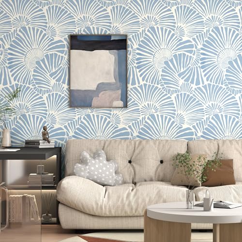 Theper White and Blue Wallpaper Peel and Stick Wallpaper Boho 17.3"×78.8" Modern Wall Paper Removable Self Adhesive Wallpaper for Bedroom Blue Contact Paper for Cabinets Drawers Shelf Home Decor Vinyl Film - Image 2