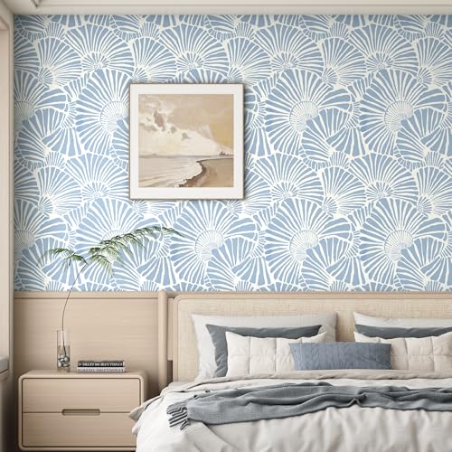 Theper White and Blue Wallpaper Peel and Stick Wallpaper Boho 17.3"×78.8" Modern Wall Paper Removable Self Adhesive Wallpaper for Bedroom Blue Contact Paper for Cabinets Drawers Shelf Home Decor Vinyl Film - Image 5