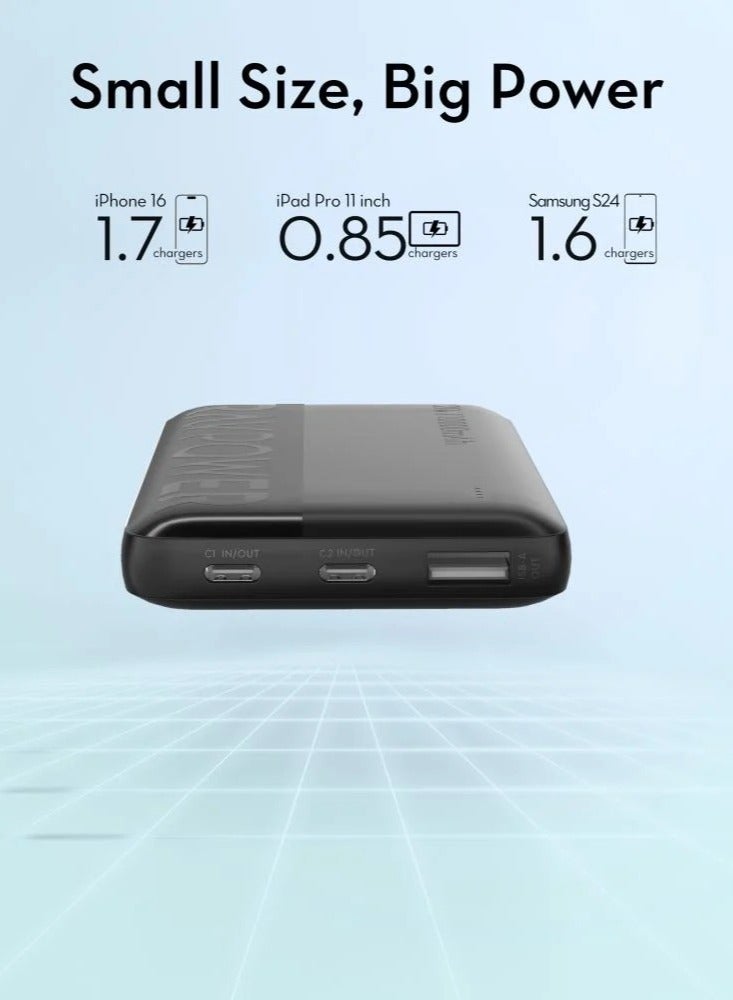 راف باور شاحن متنقل 10000 مللي أمبير شحن سريع 20 واط PD و22.5 واط بمنفذ USB-A وثلاثة منافذ شحن USB-C وUSB-A يدعم شحن 3 أجهزة في وقت واحد باور بانك سريع للايفون وسامسونج RP-PB1228 10000 mAh أسود - Image 4