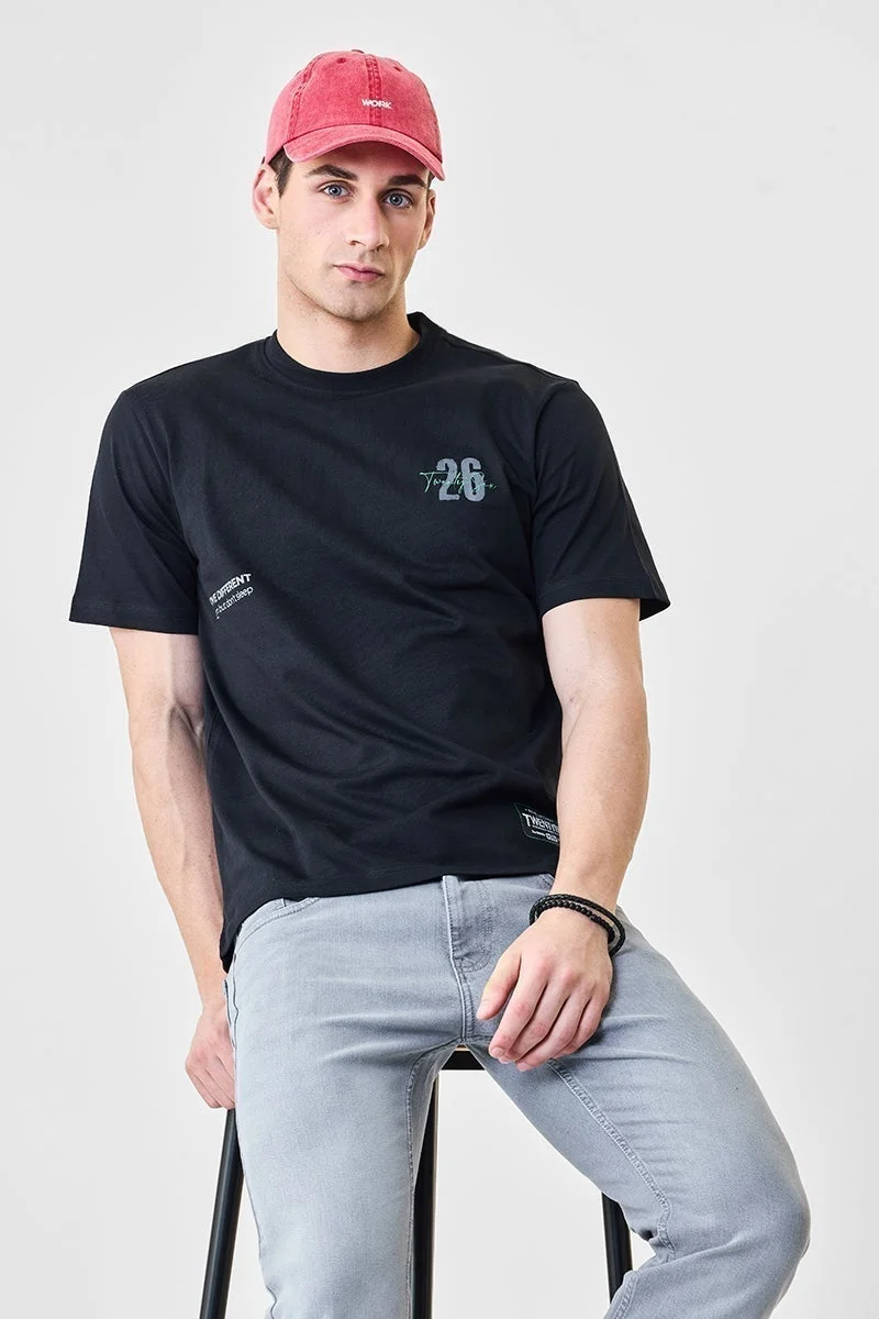 سنيتش تيشيرت قطن % بقصة عادية مطبوع