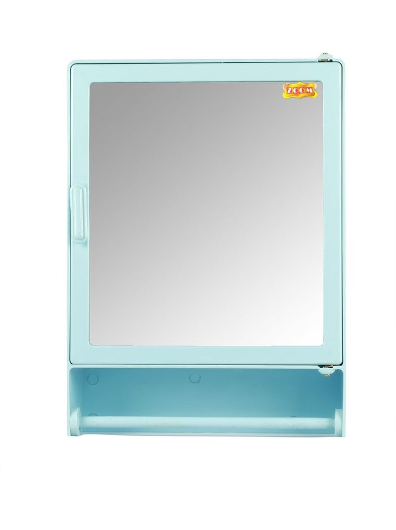 ZOOM خزانة مرآة حمام بلاستيكية زوم مع صندوق تخزين / رفوف وقضيب مناديل، باب واحد، 16"X4"X12" | قضيب، أزرق - Image 3