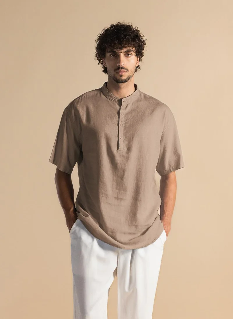 SHAPES LINEN STAND-UP COLLAR SHIRT