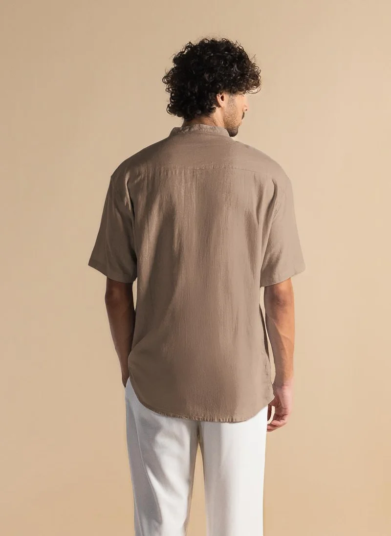 SHAPES LINEN STAND-UP COLLAR SHIRT