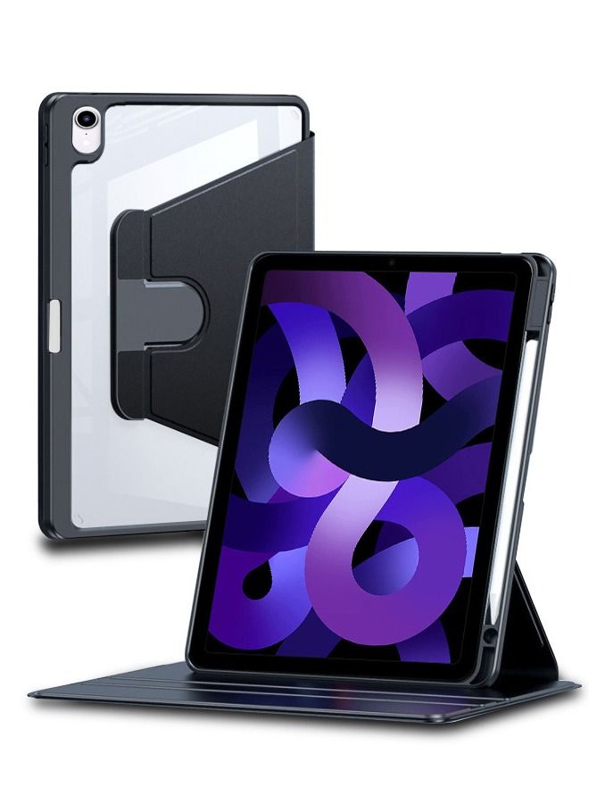 Rotating Case for iPad Air 7 (2025)/Air 6 (2024) 11inch, iPad Air 5 (2022)/Air 4 (2020) 10.9inch, with Pencil Holder, Auto Wake/Sleep, 360 Degree Rotation Protective Stand Cover Clear Back for iPad Air 7/6/5/4, Black  - Image 1