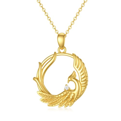SISGEM Solid Gold 14K Phoenix Necklace for Women, Real Gold Natural Diamond Pendant Necklace Fine Jewelry Anniversary Mother's Day Gift for Wife, Mom - Image 1