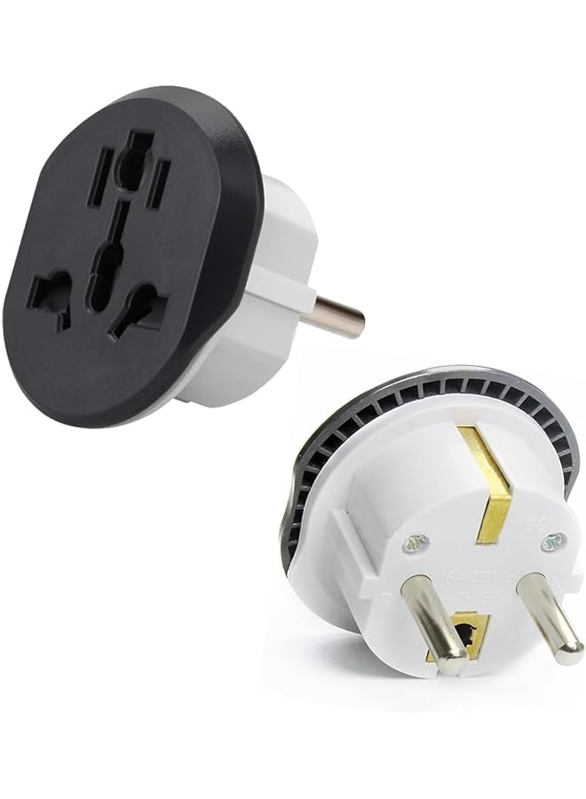 promass 2pcs Universal Travel Adapter Plug Converter – Compatible With UAE, USA, EU, UK, AU, CN to KSA/EU/Germany Socket- Perfect For Business Trips & Holidays – Ideal For Cell Phones, Laptops & More - Image 1