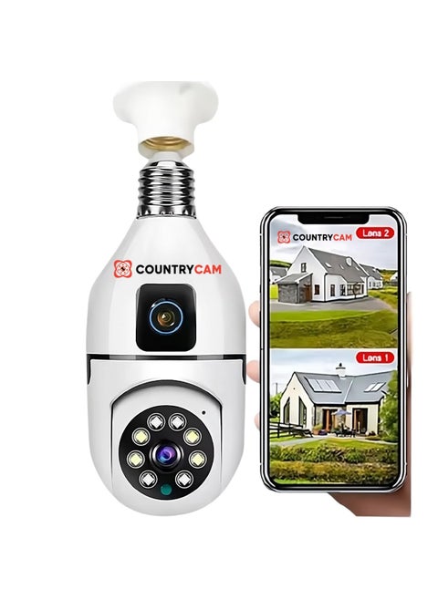 COUNTRYCAM 3MP Dual Lens WiFi Bulb Security Camera 360 Wireless Light Socket Camera with Motion Detection Color Night Vision 2Way Audio IndoorOutdoor Surveillance SD Card Support Upto 128GB