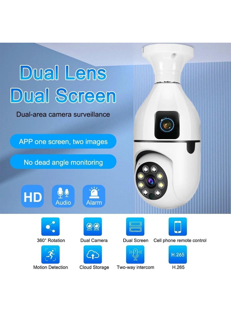 COUNTRYCAM 3MP Dual Lens WiFi Bulb Security Camera 360 Wireless Light Socket Camera with Motion Detection Color Night Vision 2Way Audio IndoorOutdoor Surveillance SD Card Support Upto 128GB