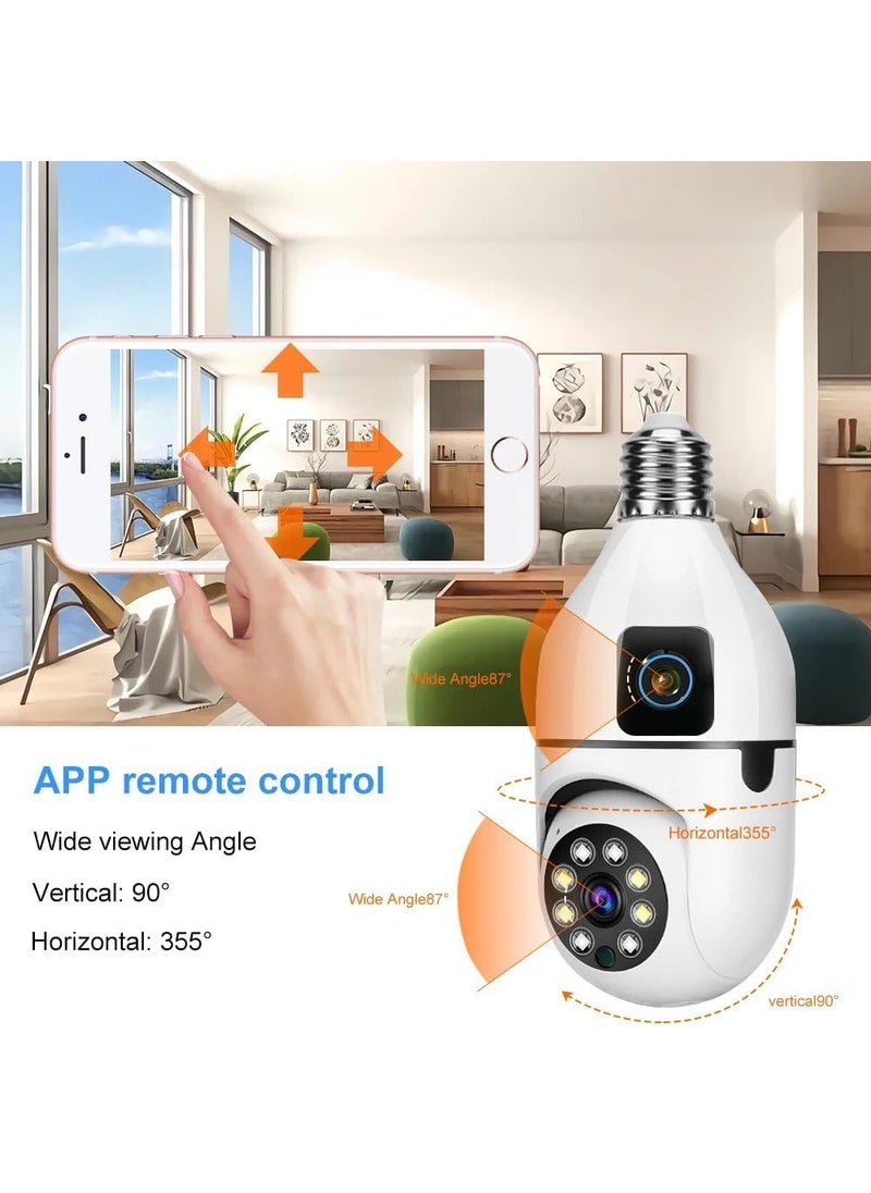 COUNTRYCAM 3MP Dual Lens WiFi Bulb Security Camera 360 Wireless Light Socket Camera with Motion Detection Color Night Vision 2Way Audio IndoorOutdoor Surveillance SD Card Support Upto 128GB