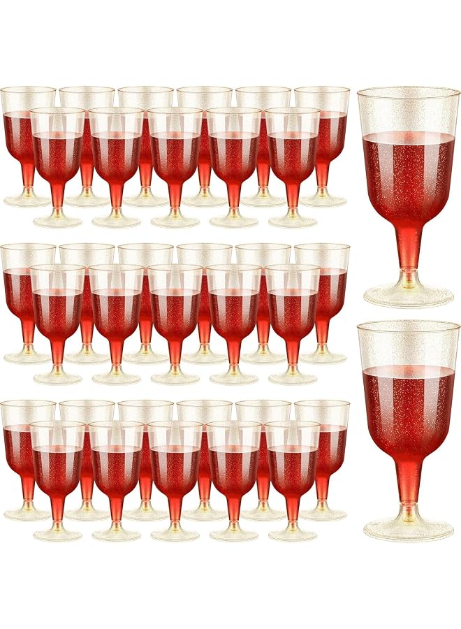 50 Pcs Reusable Clear Plastic Cups, 5 Oz BPA-Free Wine & Champagne Cups, for Ramadan, Weddings, Parties(Gold)