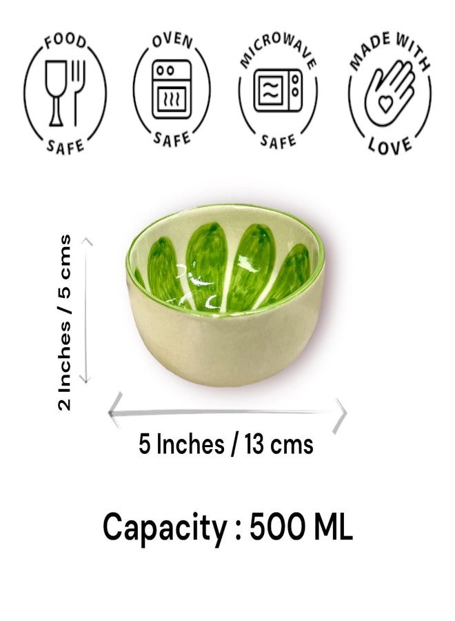 BACKKSPACE RETAIL Elegant Ceramic Fruit & Snack Bowls - Pack of 2, 500ml Capacity Each -White&Green - Perfect for Serving Fruits, Snacks, and Desserts - Stylish and Durable Design for Everyday Use - Image 4
