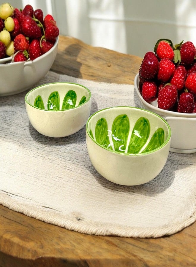 BACKKSPACE RETAIL Elegant Ceramic Fruit & Snack Bowls - Pack of 2, 500ml Capacity Each -White&Green - Perfect for Serving Fruits, Snacks, and Desserts - Stylish and Durable Design for Everyday Use - Image 1