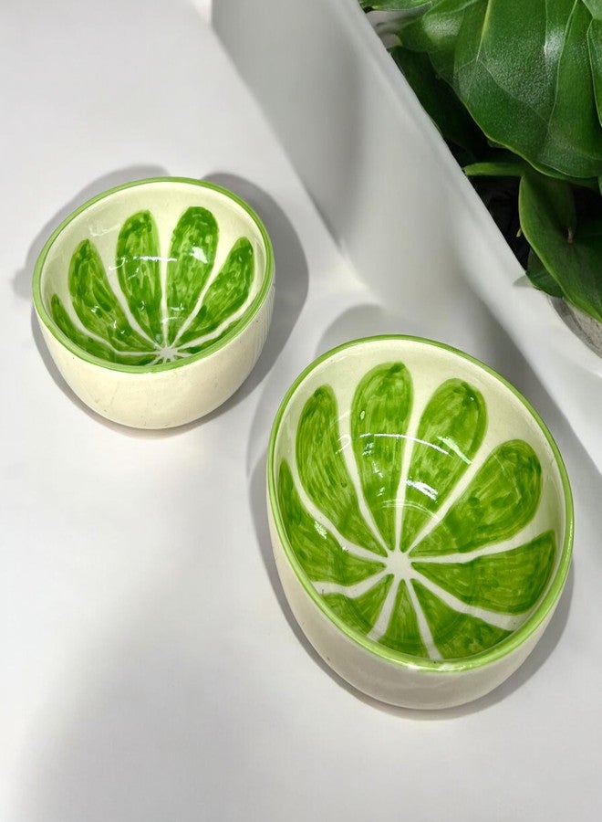 BACKKSPACE RETAIL Elegant Ceramic Fruit & Snack Bowls - Pack of 2, 500ml Capacity Each -White&Green - Perfect for Serving Fruits, Snacks, and Desserts - Stylish and Durable Design for Everyday Use - Image 2