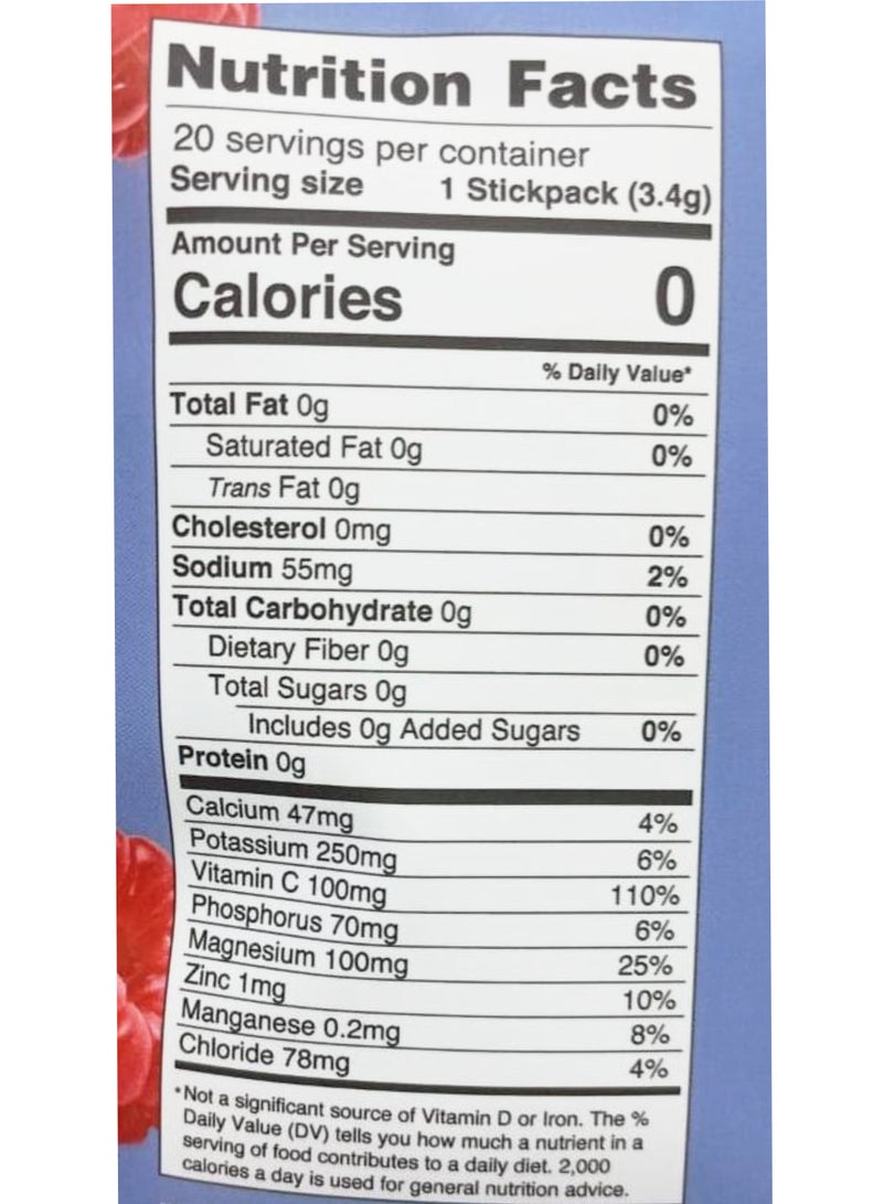 Ultima Replenisher Daily Electrolyte Drink Mix, Blue Raspberry, 20 Stickpacks each 0.12 oz (3.4g) - Image 2