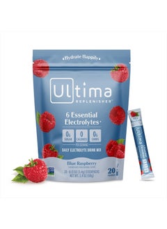 Ultima Replenisher Daily Electrolyte Powder Drink Mix – Blue Raspberry, 20 Stickpacks – Hydration Packets with 6 Electrolytes and Trace Minerals – Keto Friendly, Vegan, Non-GMO and Sugar-Free  - Image 1
