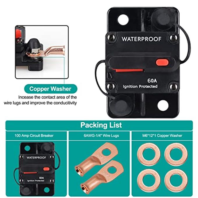 N.C 60 Amp Circuit Breaker,with Manual Reset,Waterproof, 12V-48V DC, 30-304A,for Car Marine Trolling Motors Boat ATV Manual Power Protect for Audio System Fuse - Image 2