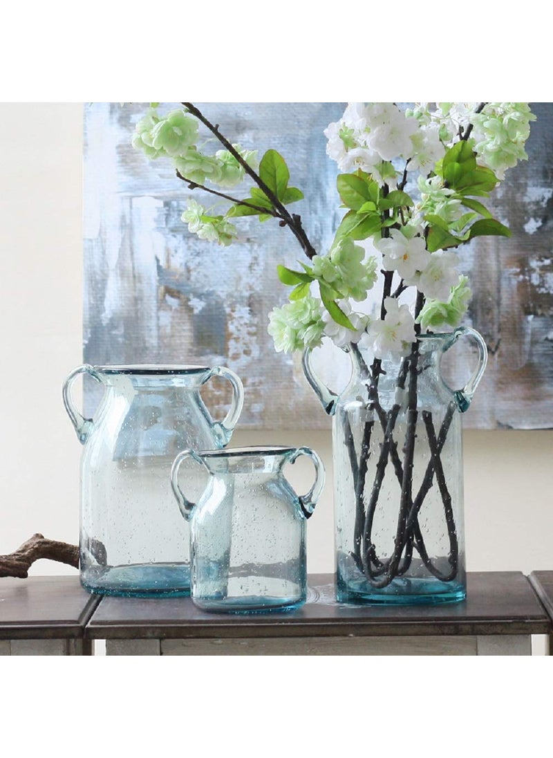 Sunkey Flower Vase Glass Elegant Double Ear Decorative Handmade Air Bubbles Bluish Color Glass Vase for Centerpiece Home Decor (Large)  - Image 5
