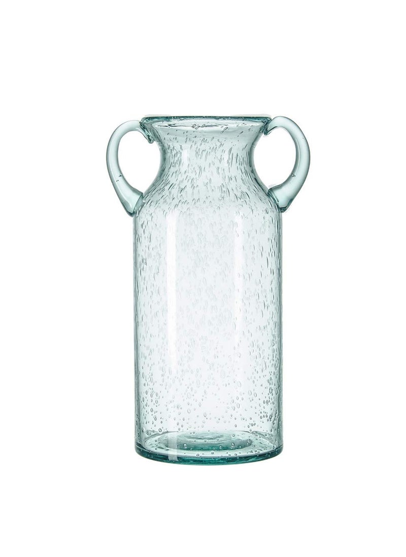 Sunkey Flower Vase Glass Elegant Double Ear Decorative Handmade Air Bubbles Bluish Color Glass Vase for Centerpiece Home Decor (Large)  - Image 1