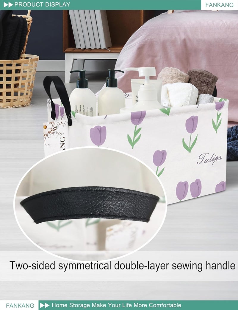 FANKANG Storage Bins, Nursery Hamper Canvas Laundry Basket Foldable with Waterproof PE Coating Large Storage Baskets for Kids Boys and Girls, Office, Bedroom, Clothes,Toys(Rec-tulips ） - Image 5