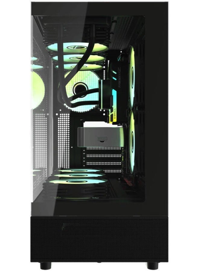 DarkFlash DPX90 ARGB Mid-Tower ATX Gaming PC Case, Panoramic 270° Tempered Glass, 3 Pre-Installed ARGB Fans, Supports Up to 360mm Radiators, GPU Up to 425mm, CPU Cooler Up to 185mm, PSU Up to 270mm, SSD + 2 HDD Storage, Front USB 3.0 & Type-C | Black - Image 3